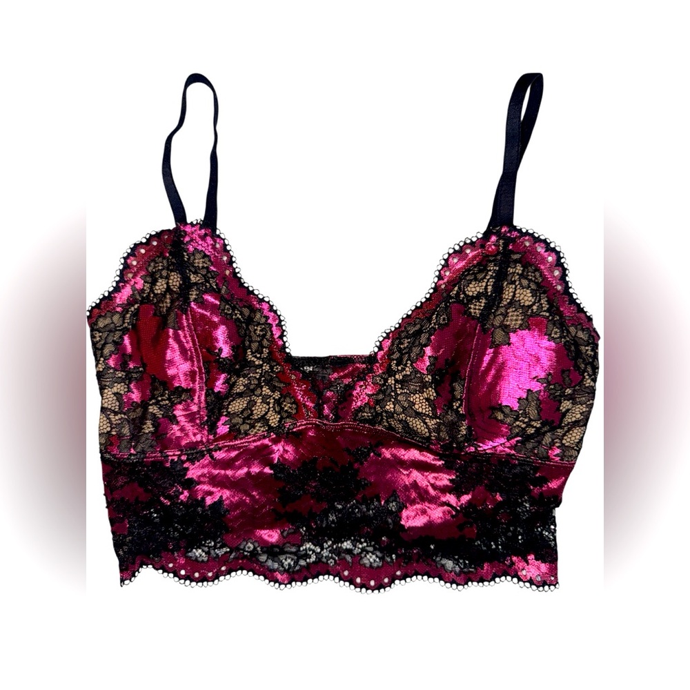 Express One Eleven S/P Fuchsia Bralette Black Floral Lace Adjustable Straps